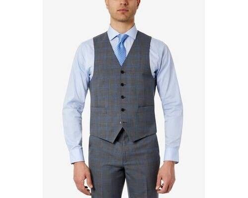 Lauren Ralph Lauren Classic-Fit Wool Stretch Vest Grey,Blue Size M MSRP $125