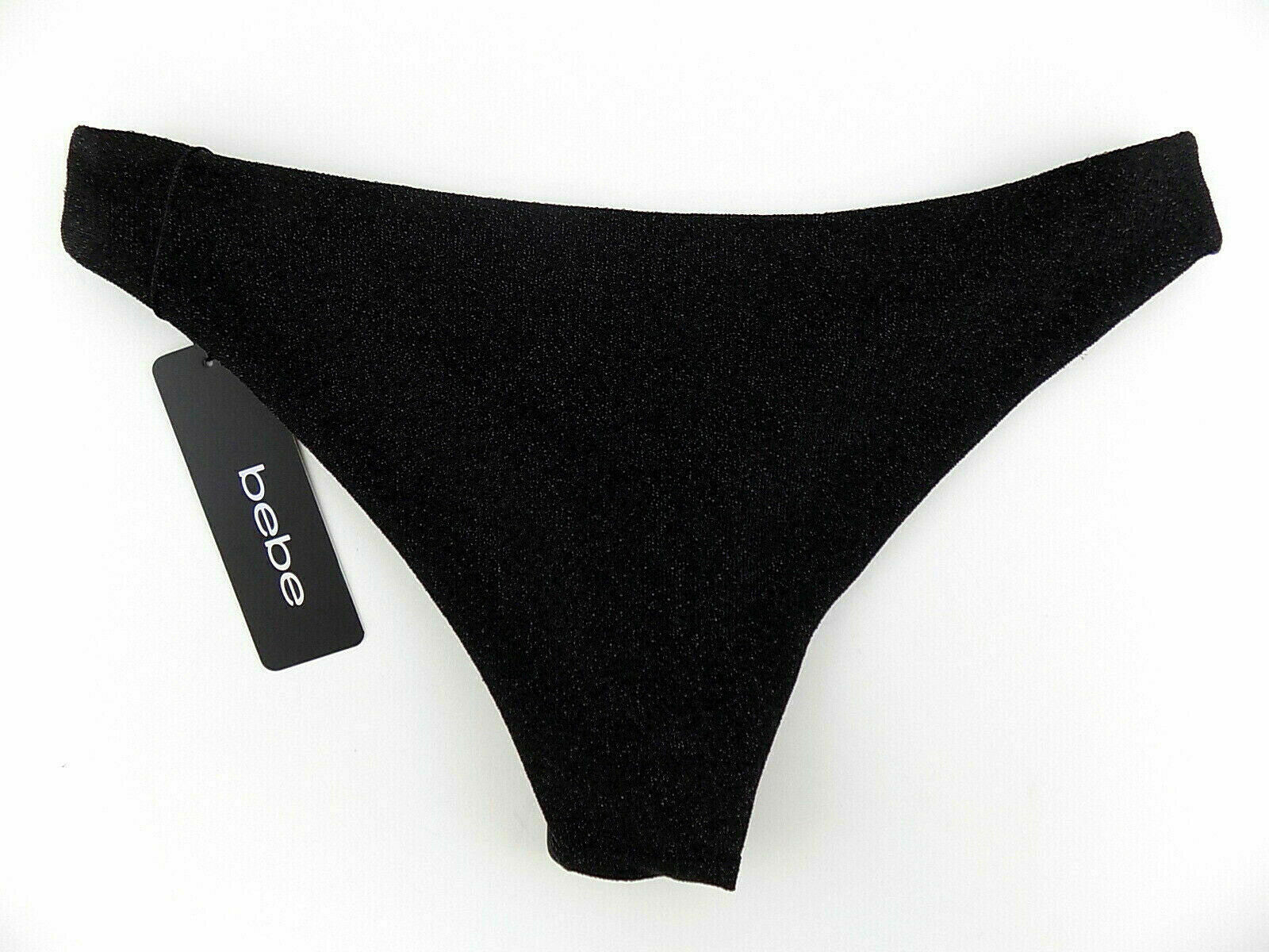 bebe Womens Black Metalic Bikini Swim Bottom Size XL MSRP $25