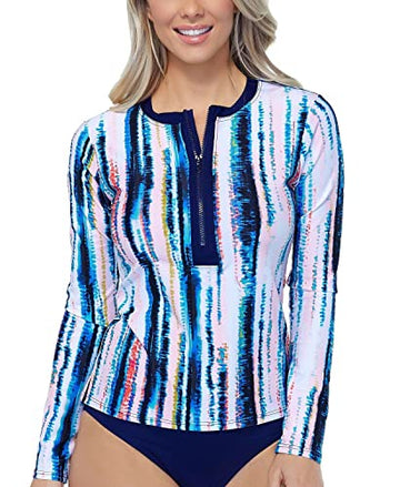 Island Escape Womens Isla Printed Pullover Rash Guard Navy Size M