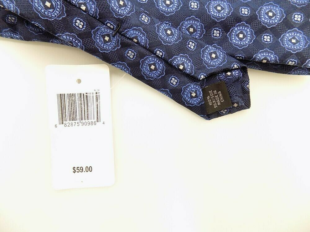 The Men's Store at Bloomingdale's Floral Medallion Silk Blue Necktie MSRP $59
