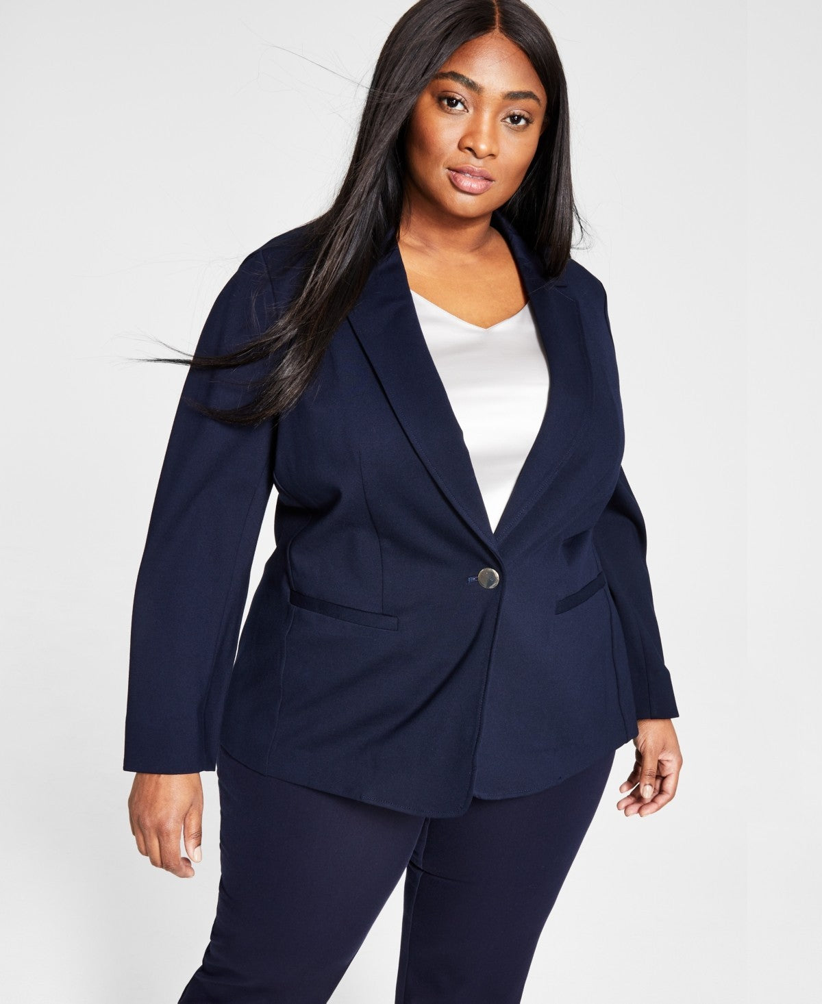 Bar Iii Plus Size One Button Blazer JACKET, PLUS SIZE 3X - Bar Navy $119