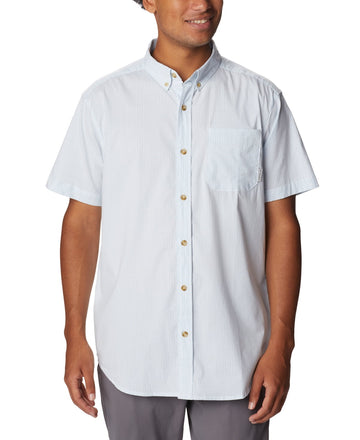 Columbia Mens Regular fit Short Sleeve Button-Up Shirt Large Blue Striped
