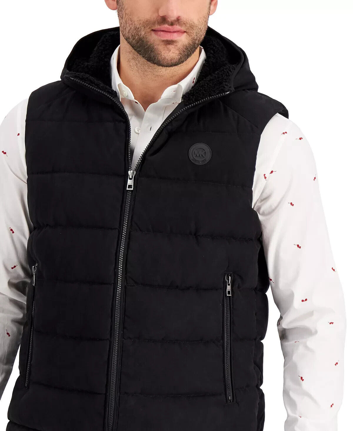 Michael Kors Men's Sherpa Hooded Puffer Vest Black Size L MSRP $298