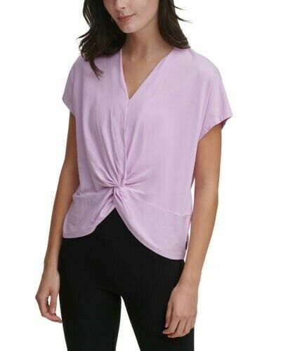 DKNY Sport Twist-Front V-Neck T-Shirt Pink Size M MSRP $40