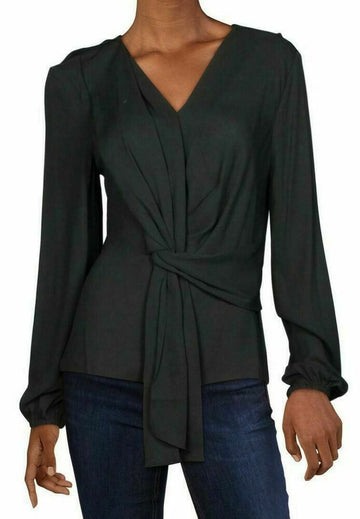 Inc Drape-Front Top Women's black Size L MSRP $60