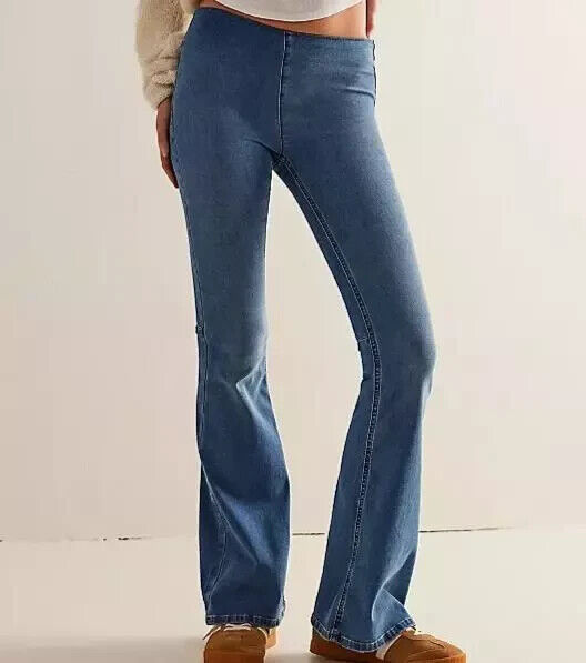 Free People Penny Pull On Stretch Flare Jeans Echo Blue Size 24 MSRP $78