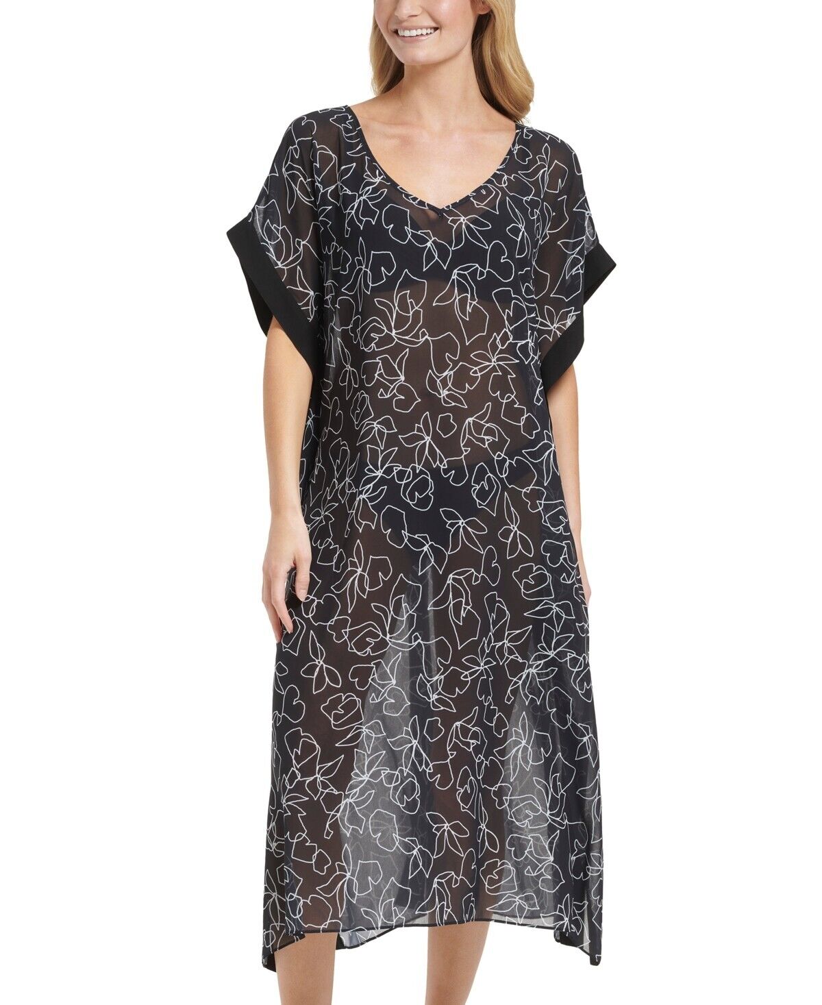 Calvin Klein Swim Women's Bordered Maxi Cover up Black Size S/M MSRP $88