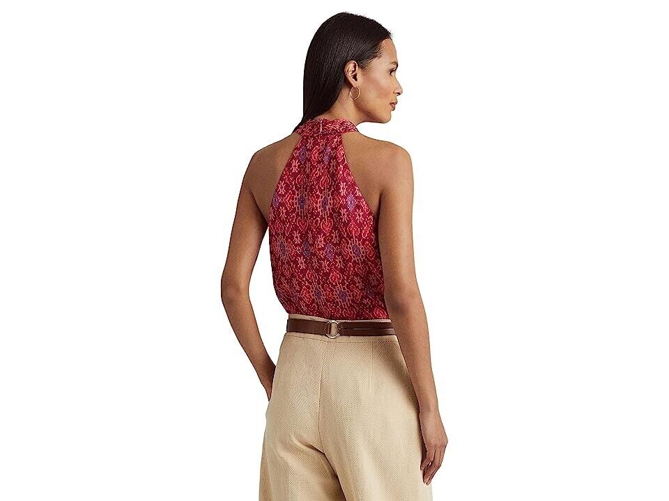 LAUREN Ralph Lauren Shantung Halter Blouse Pink Women's Pink Size XL MSRP $145