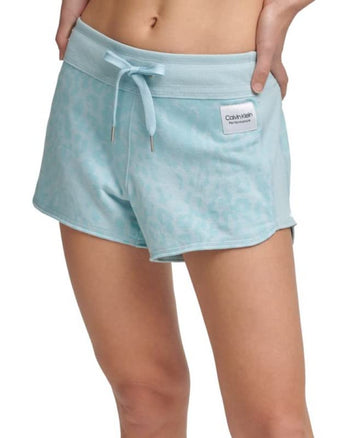 Calvin Klein Performance Women's Printed French Terry Shorts (Bleached Aqua, X-Large)