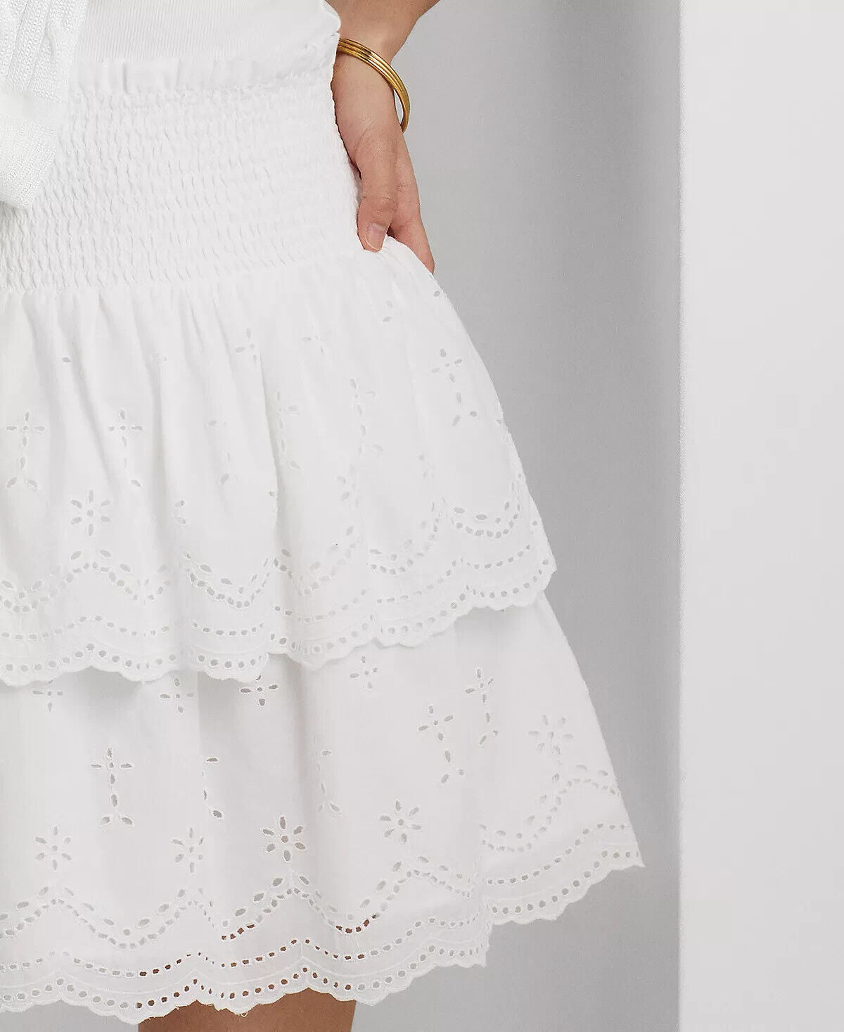 LAUREN RALPH LAUREN Eyelet-Embroidered Cotton Miniskirt Size 8 White MSRP $195