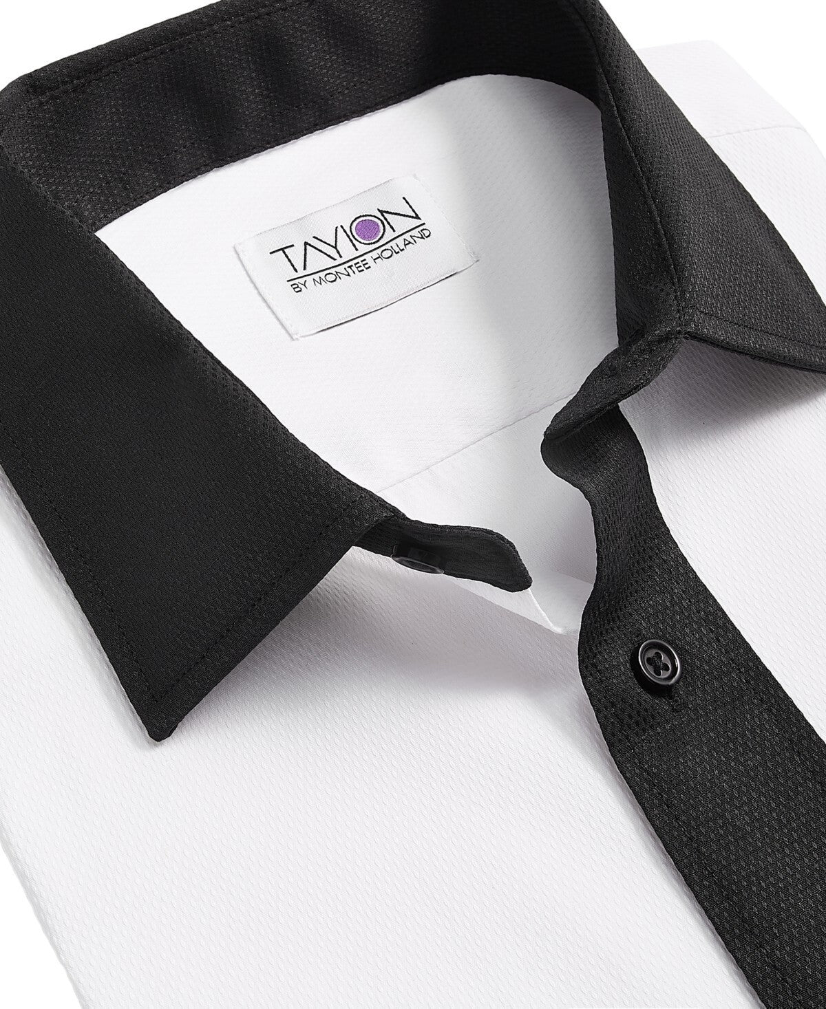 Tayion Men's Slim-Fit Black Trim Solid Dress Shirt White Size 17/17.5 x 36/37