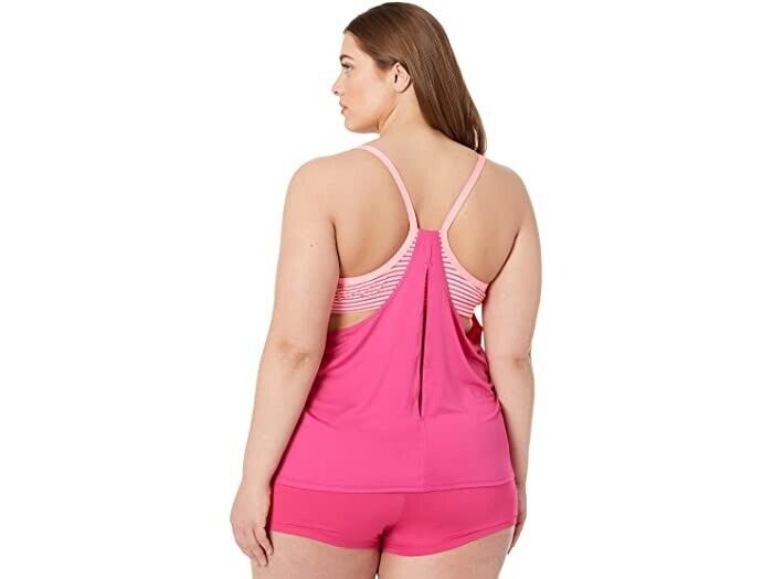 NIKE Plus Size Micro Stripe Layered Tankini Top Pink Size 3X MSRP $72