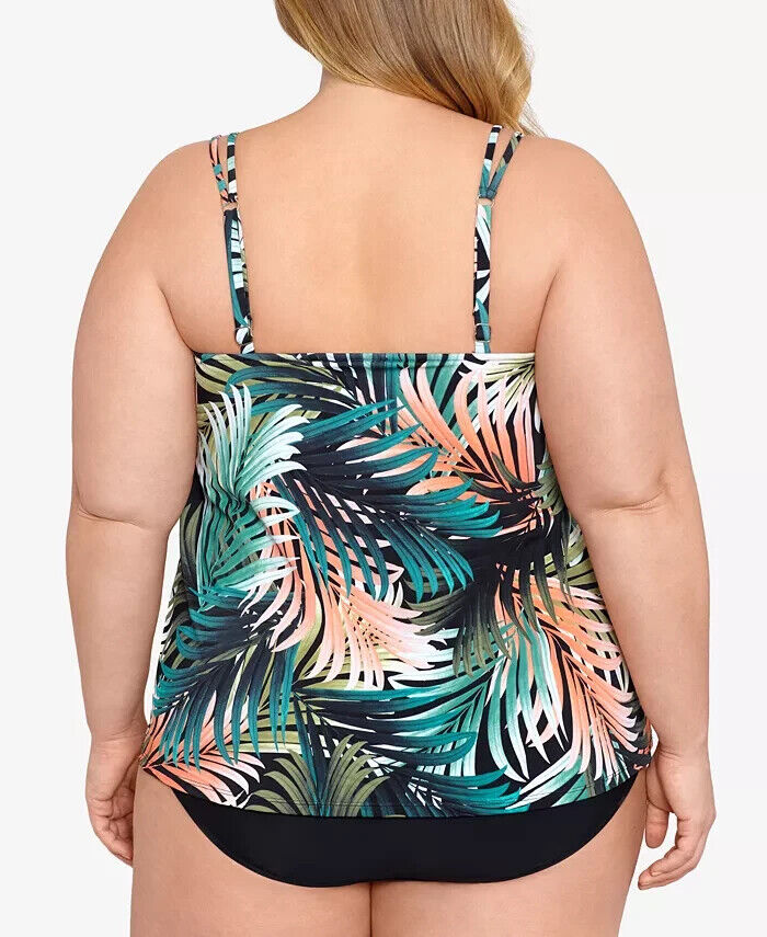 Swim Solutions Tummy-Control One-Piece Fauxkini Swimsuit Plus Size 18W $119
