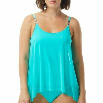 coco reef mesh-layer bra-sized tankini top aqua green womens Size 32C MSRP $96