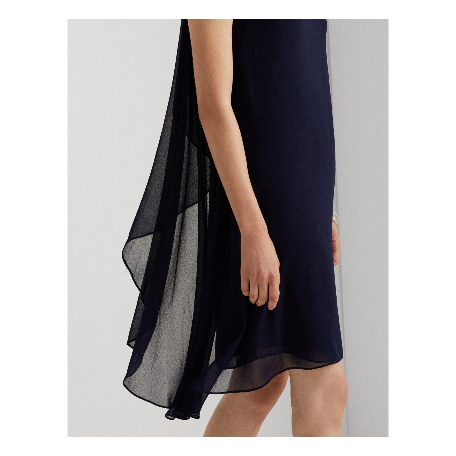 Lauren Ralph Lauren One Shoulder Cocktail Dress Navy Size 12 MSRP $175