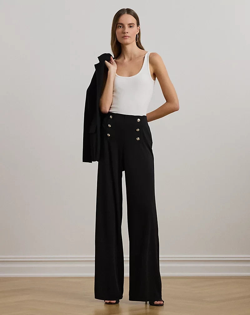 Lauren Ralph Lauren Stretch Jersey Wide-Leg Pants Black Size XS MSRP $145