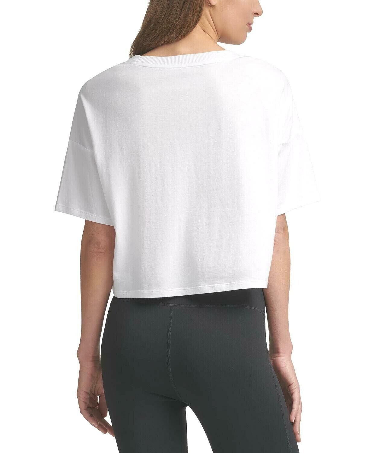 Calvin Klein Performance Sliced Logo Cropped TShirt Womens White Size L MSRP $40
