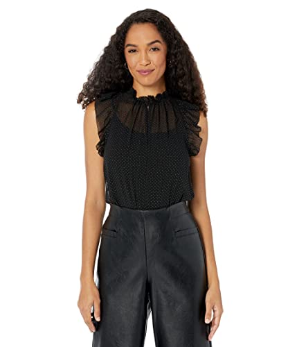 Michael Kors Dewdrop Ruffle Top Black Gold Size L