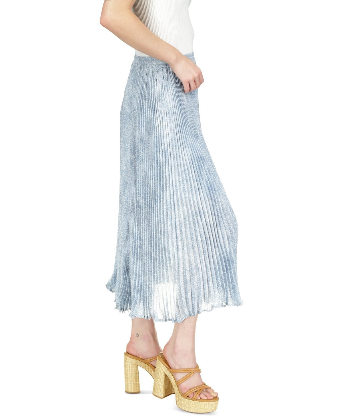 Michael Kors Women's Tonal-Print Pleated Midi Skirt Blue Size L MSRP $175