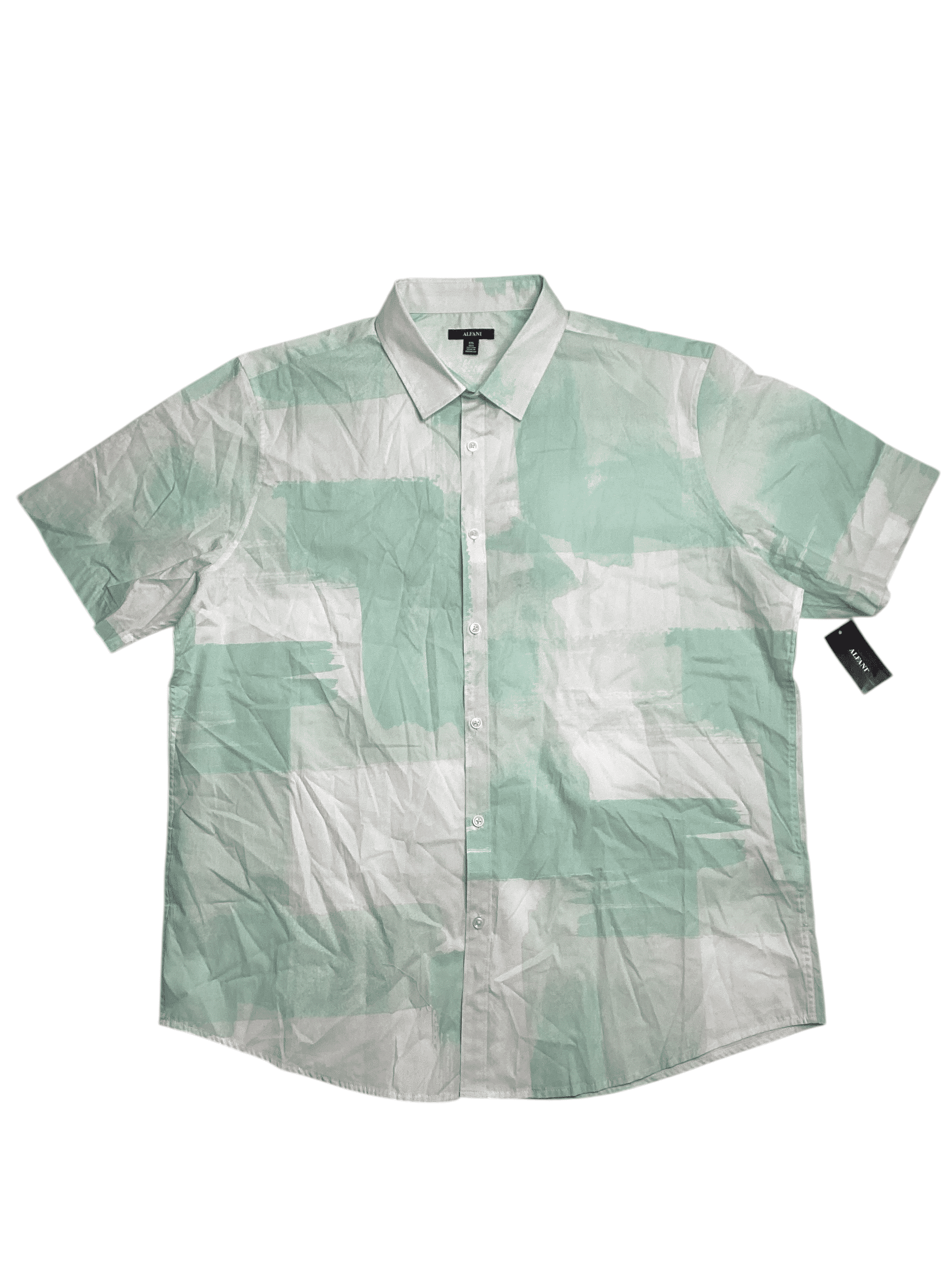 Alfani Painted Blocks Regular Fit Button Up Short Sleeve Shirt Green 2Xl 2XL
