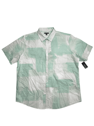 Alfani Painted Blocks Regular Fit Button Up Short Sleeve Shirt Green 2Xl 2XL