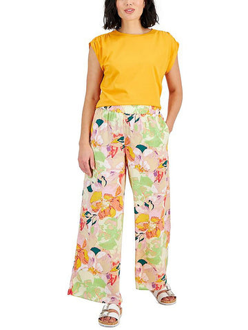 Bar III Womens Petites Floral Print Pocket Palazzo Pants Pink Size PP