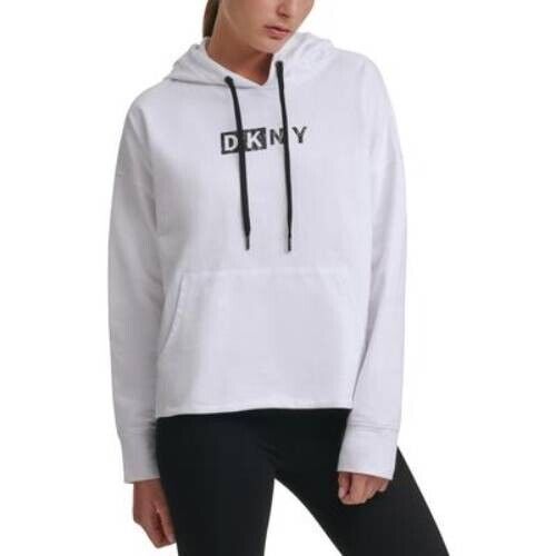 Dkny womens Sport Logo Hooded Cotton Sweatshirt white Size M MSRP $70