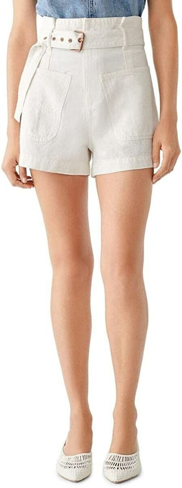 DL1961 Womens Paperbag Belted Denim Shorts Ivory Size 28