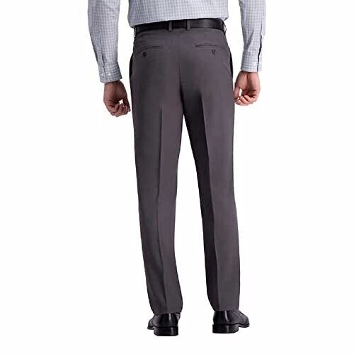 Haggar Men's Comfort Stretch Straight Fit Pant Flex Waist Gray Size 34W x 30L