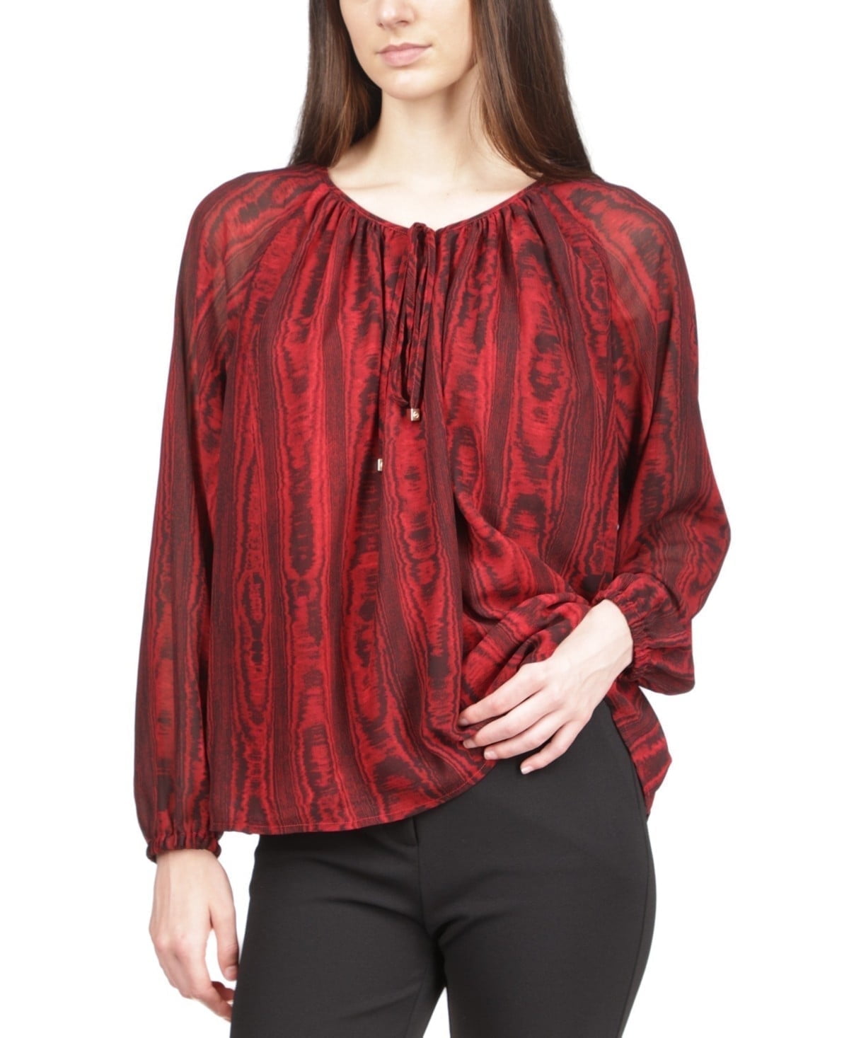 Michael Kors Women's Moire Tie-Neck Dressy Blouse, Red, Size M