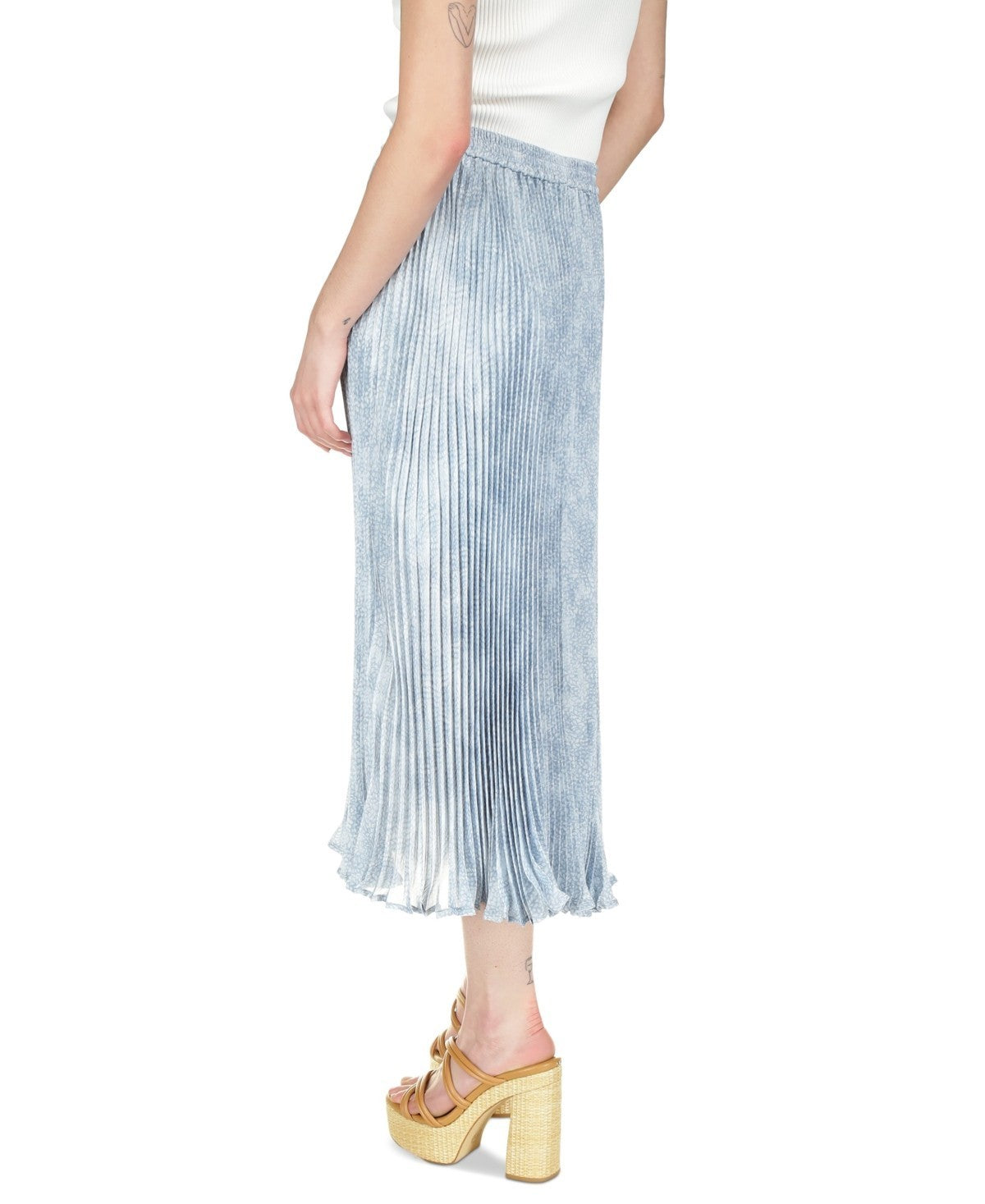 Michael Kors Women's Tonal-Print Pleated Midi Skirt Blue Size L MSRP $175