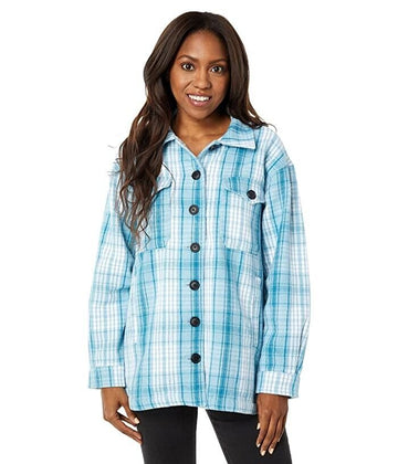 Lucky Brand Women's Oversized Plaid Shirt Jacket Size XL Blue/White MSRP $99