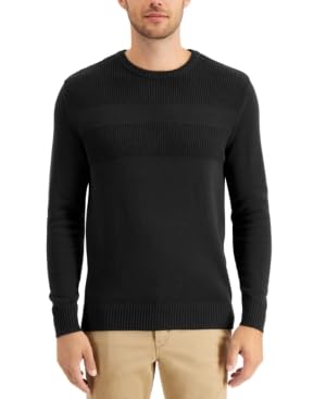 Club Room Textured Cotton Crewneck Sweater Deep Black Size L