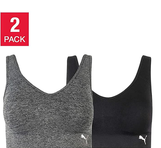 PUMA Seamless Sports Bra Womens black-gray 2-pack Size S