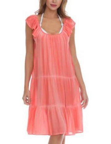 Raviya Women's Tiered Dress Cover Up Swimsuit Orange Size L