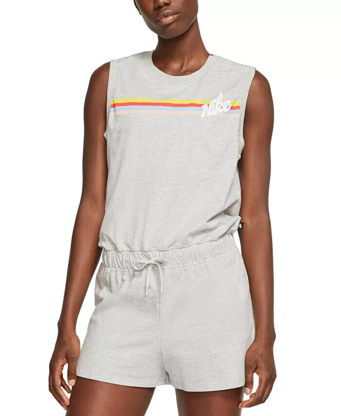 NIKE Women's Cotton Striped Romper Gray Size S MSRP $65