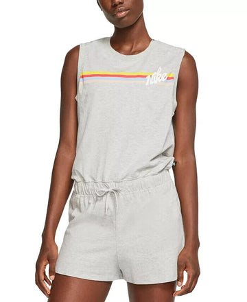 NIKE Women's Cotton Striped Romper Gray Size S MSRP $65