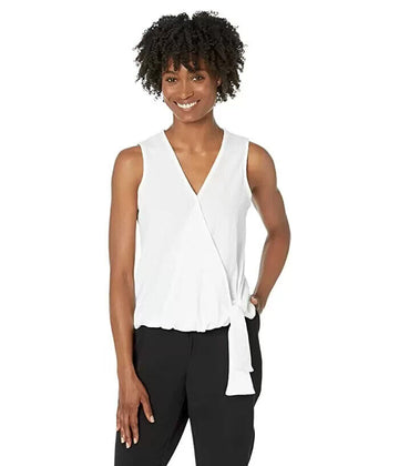 MICHAEL KORS Petite Sleeveless Wrap Tie Top White Size PM MSRP $78