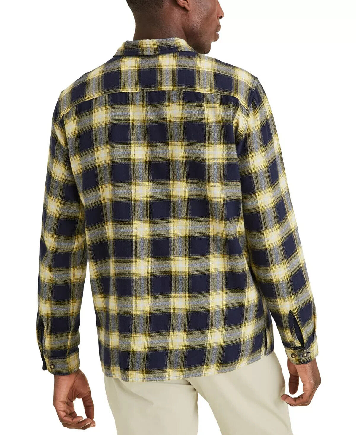 DOCKERS Men's Alpha Plaid Camp Shirt Navy Blue Yellow Size XL MSRP $79