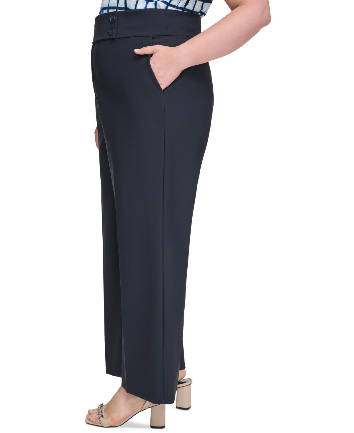 Calvin Klein Plus Size 14W Scuba-Crepe Wide-Leg Pants Black MSRP $109