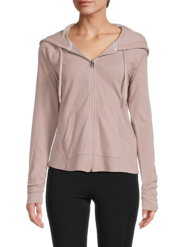 Calvin Klein Performance Ruched-Sleeve Zip Hoodie Pink EVEN SAND Size 3X MSRP$59