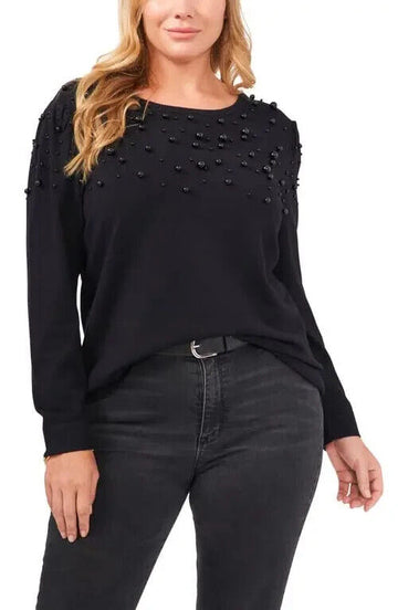 Vince Camuto Women's Imitation Ball Beaded Sweater Black Size M MSRP $99
