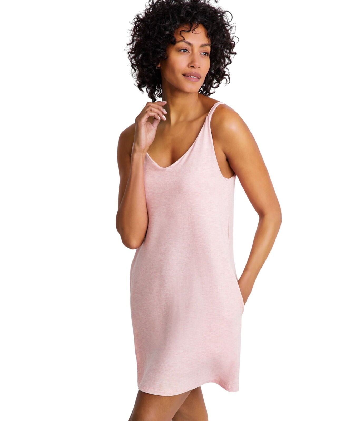 State Of Day Womens Fluid Knit Solid Tank Nightgown Blush Heather Pink Size L
