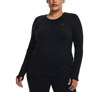 UNDER ARMOUR Women's Dual-layer Long Sleeves Plus Size Top Black 1X MSRP $55