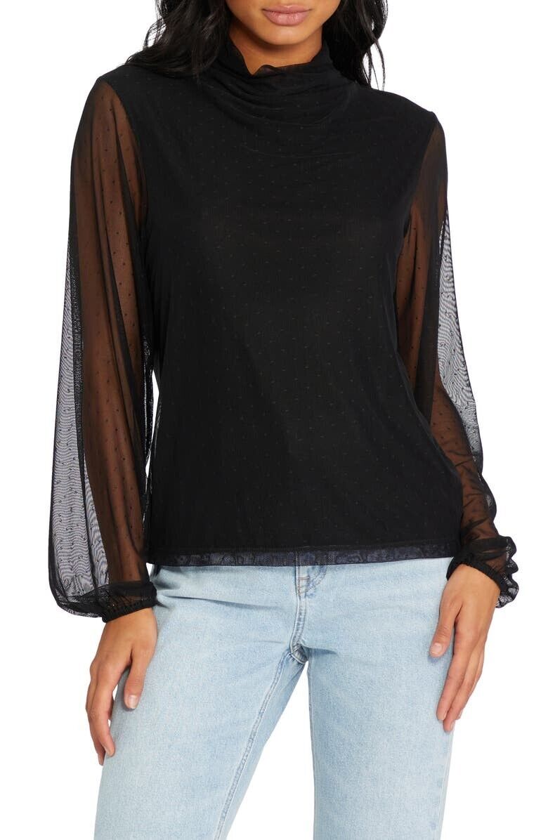 Sanctuary Womens Midnite Hour Mesh Long Sleeve Blouse Black Size M MSRP $69