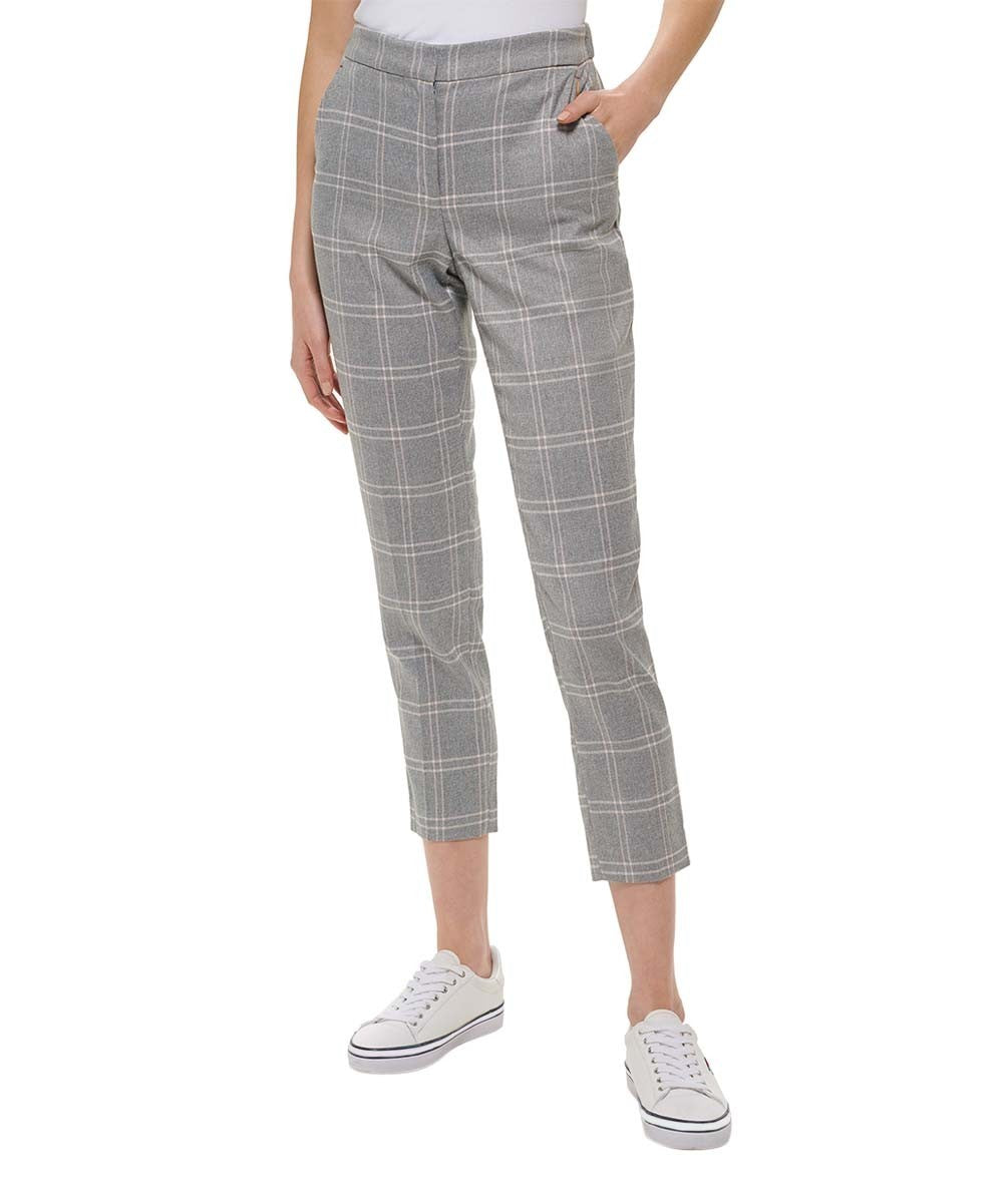 Tommy Hilfiger Women's Windowpane Elastic-Back Ankle Pants Gray Size 4 MSRP $99