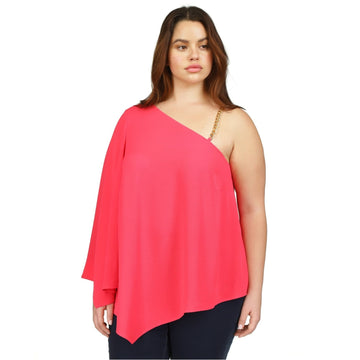 Michael Kors Women Asymmetric Chain Strap One Shoulder Blouse Pink, Plus Size 1X