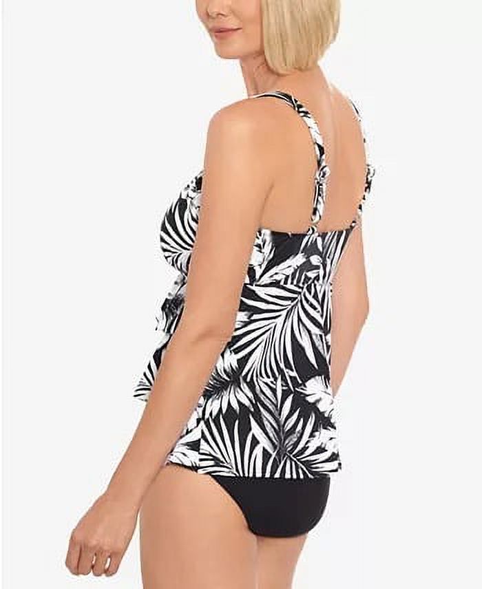 Swim Solutions FEATHER BLOOM BLACK/WHITE Triple-Tier One-Piece Swimsuit Size 10