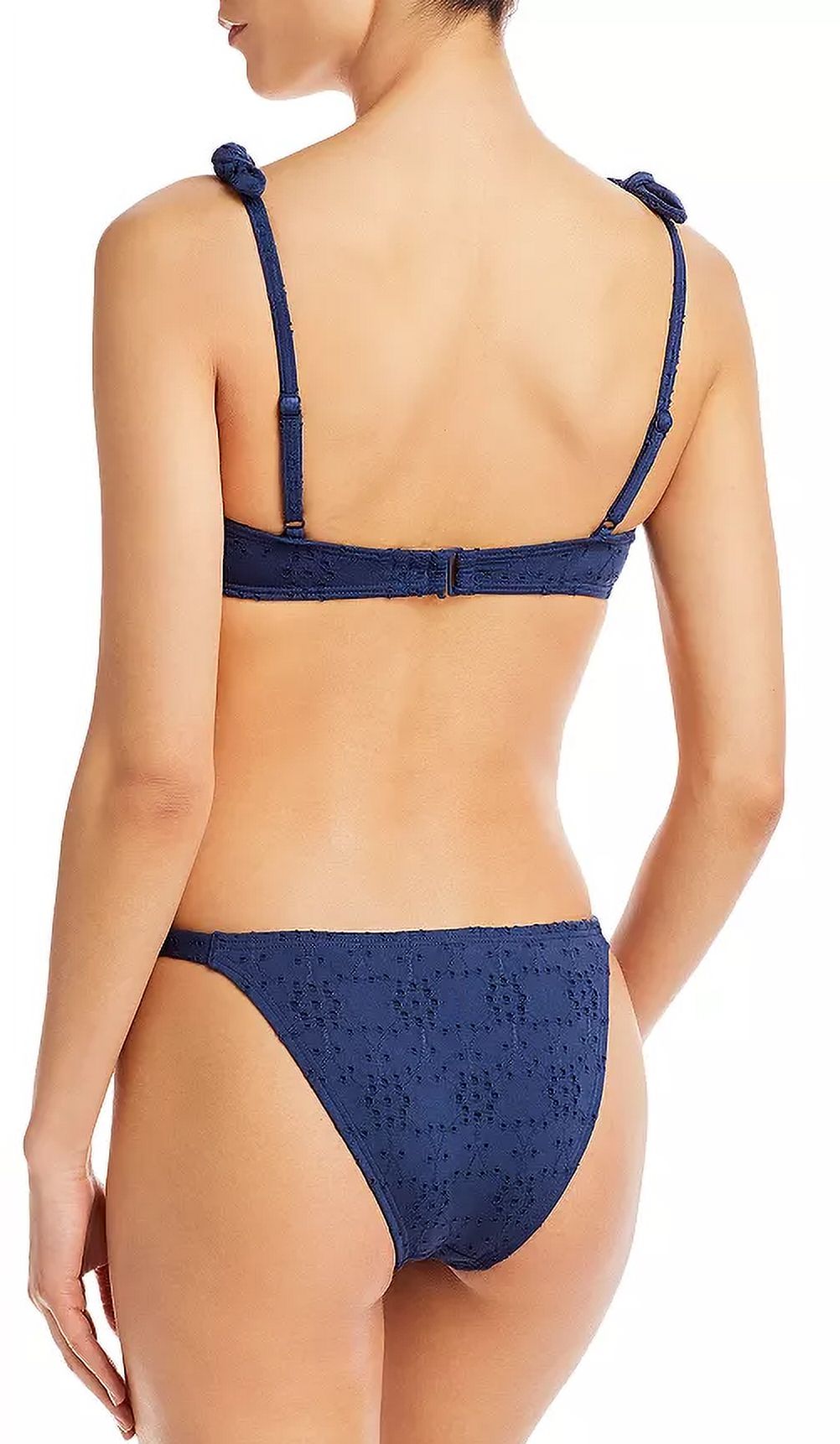 Aqua Swim Womens Eyelet Square Neck Bikini Swim Top Size M Blue