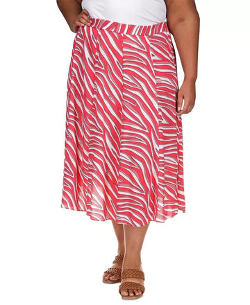 MICHAEL KORS Plus Size 20W Zebra-Print Midi Skirt Red MSRP $125